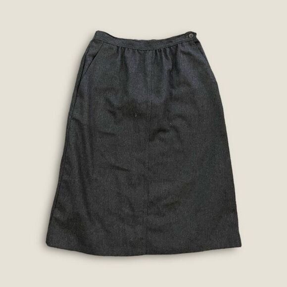 Vintage 80s Rrrrruss Russ Togs Midi A-Line Workwear Wool Skirt Charcoal 12 - Picture 2 of 7